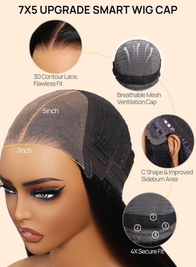 Beauty Forever Light Yaki Straight Glueless Wigs Human Hair Pre Plucked Pre Cut Black to Chestnut Brown 7x5 Bye Bye Knots Lace Front Wear and Go Drawstring Wig Beginner Friendly 150% Density 18inch - Image 4